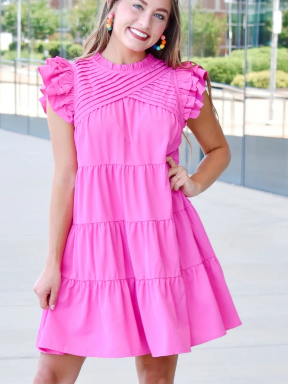Bright Pink Ruffled Tiered Dress